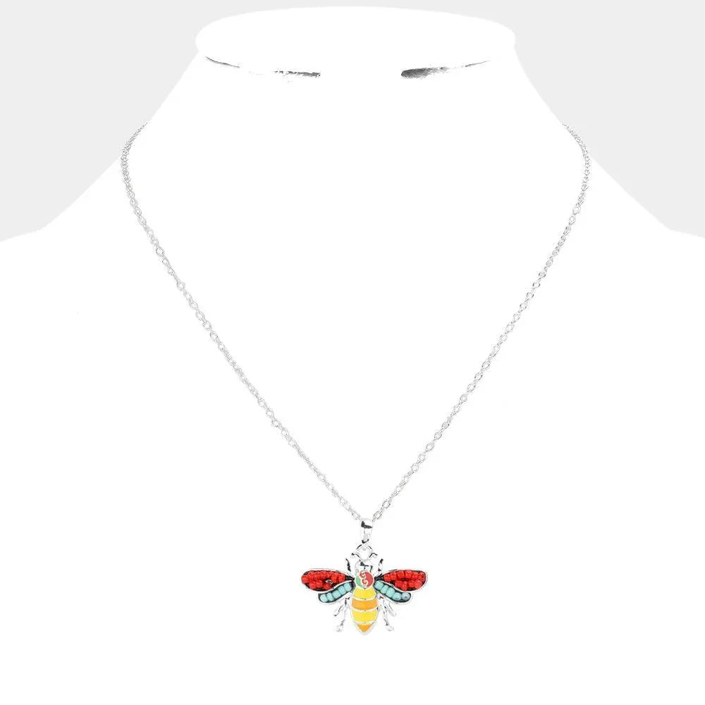 Seed Bead Embellished Honey Bee Pendant Necklace - Jewelry Store by Erik Rayo