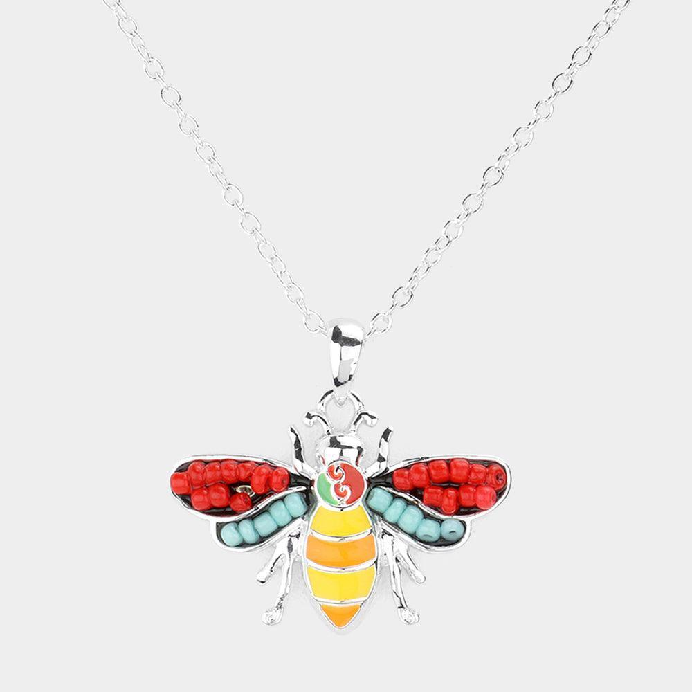 Seed Bead Embellished Honey Bee Pendant Necklace - Jewelry Store by Erik Rayo