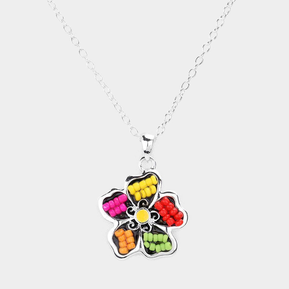 Seed Bead Embellished Flower Pendant Necklace - Jewelry Store by Erik Rayo