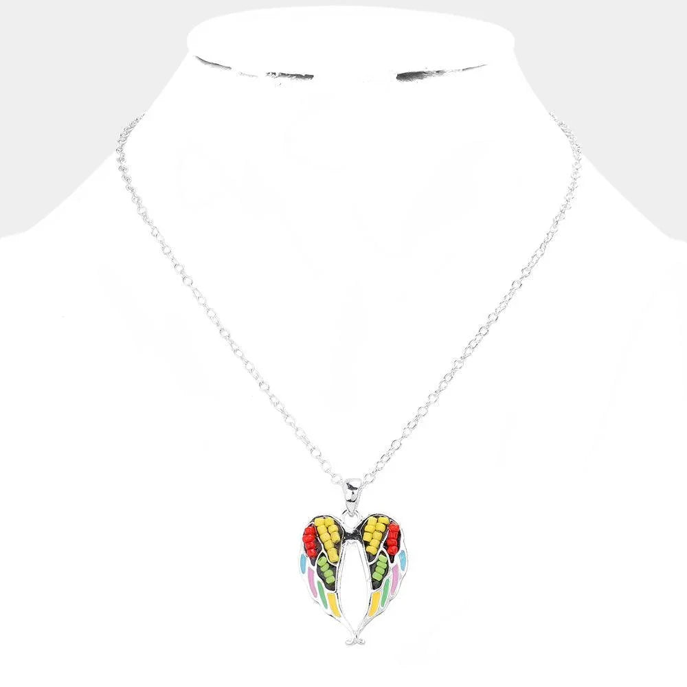 Seed Bead Embellished Wings Pendant Necklace - Jewelry Store by Erik Rayo