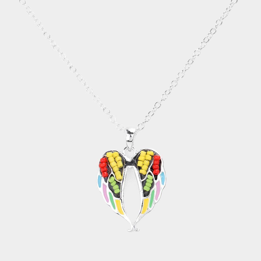 Seed Bead Embellished Wings Pendant Necklace - Jewelry Store by Erik Rayo