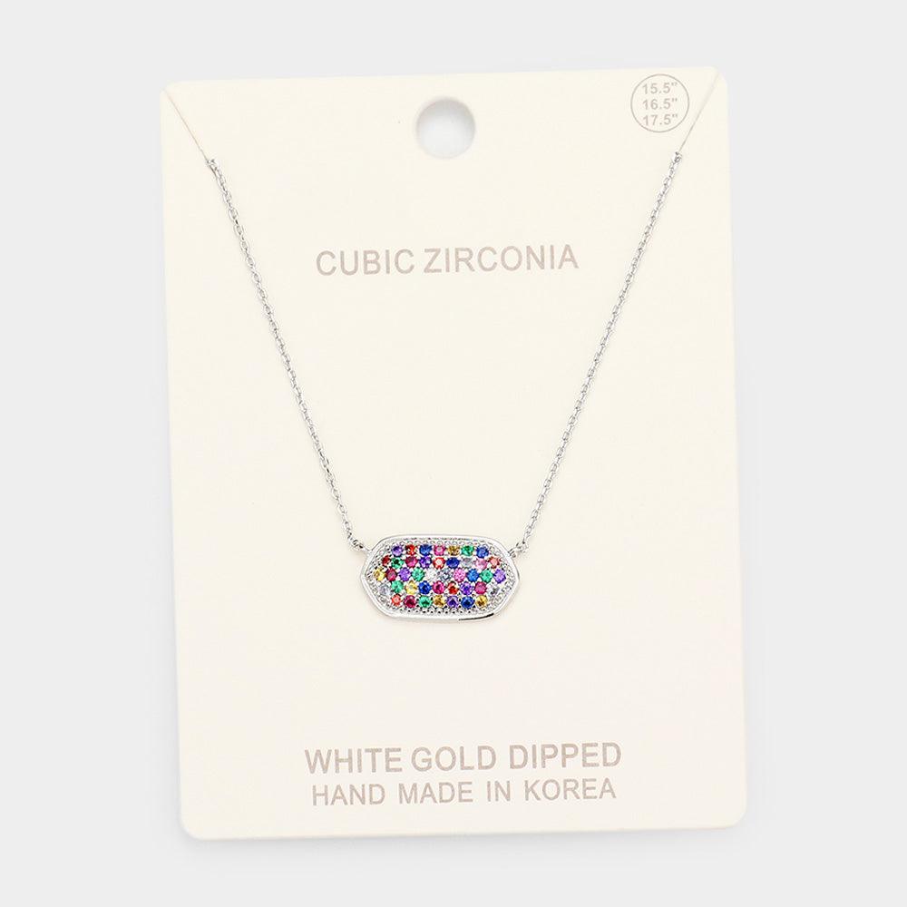 Gold White Gold Dipped Colorful CZ Pave Pendant Necklace