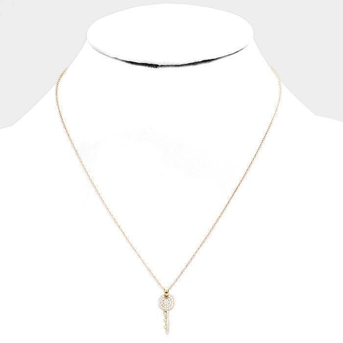Gold Gold Dipped Cubic Zirconia Key Pendant Necklace - Jewelry Store by Erik Rayo