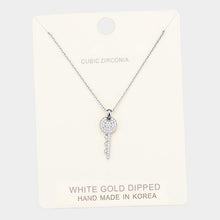 Load image into Gallery viewer, Clear White Gold Dipped Cubic Zirconia Key Pendant Necklace
