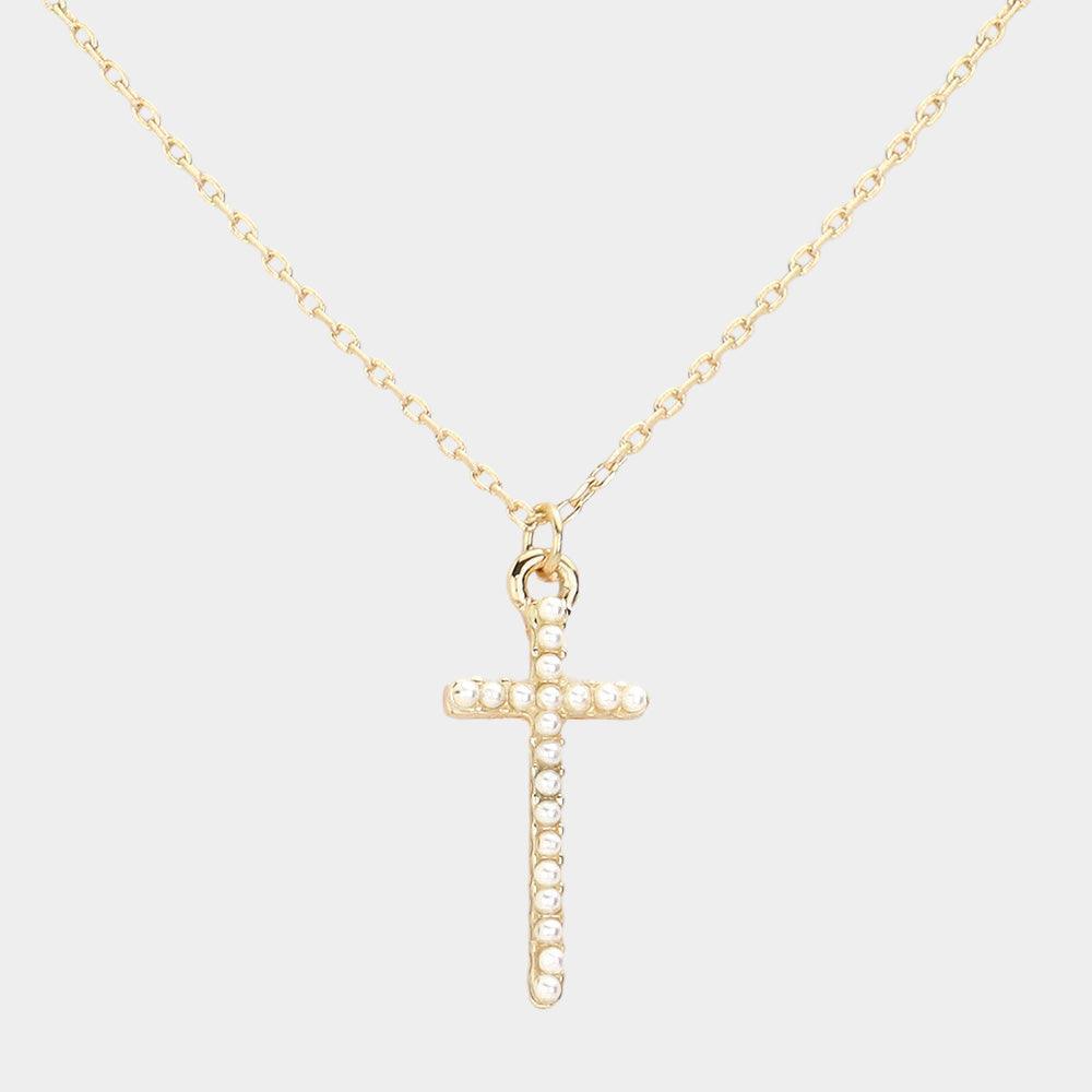 Cream Pearl Cross Pendant Necklace - Jewelry Store by Erik Rayo