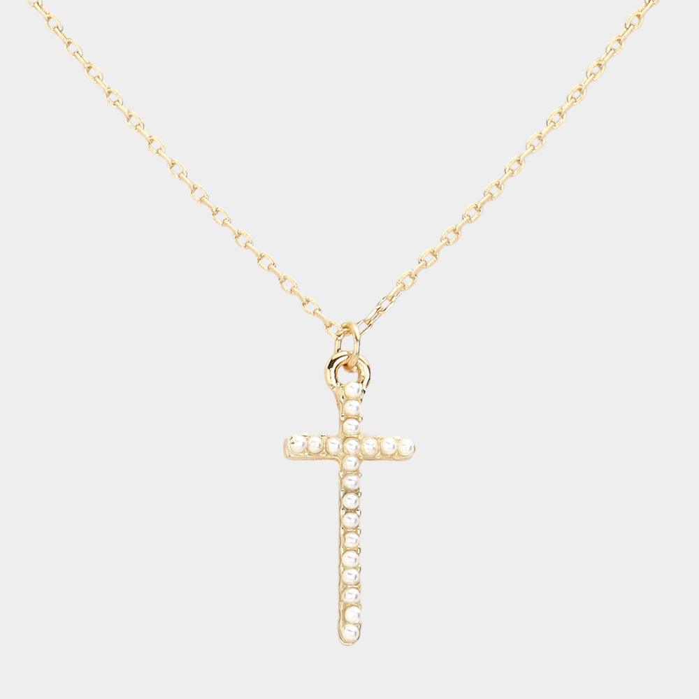 Cream Pearl Cross Pendant Necklace