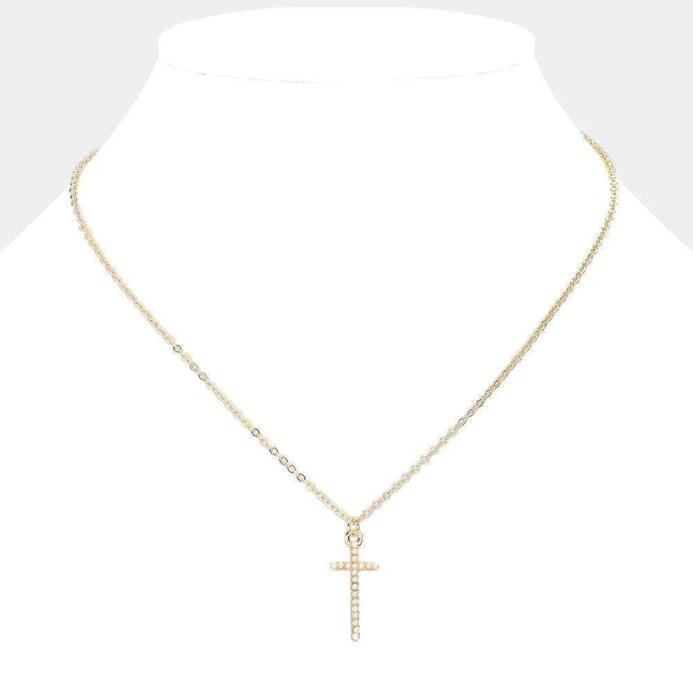 Cream Pearl Cross Pendant Necklace - Jewelry Store by Erik Rayo
