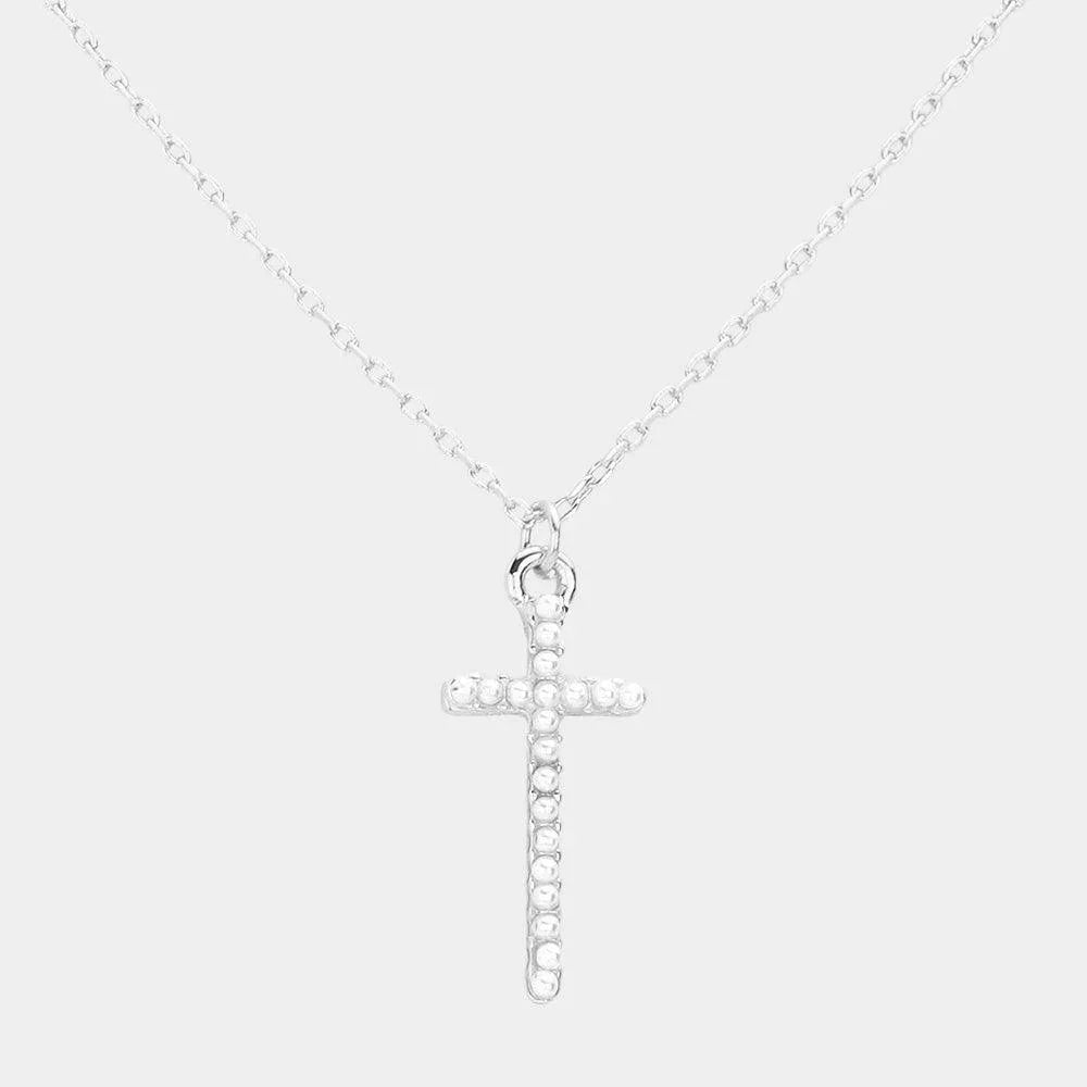 Cream Pearl Cross Pendant Necklace - Jewelry Store by Erik Rayo