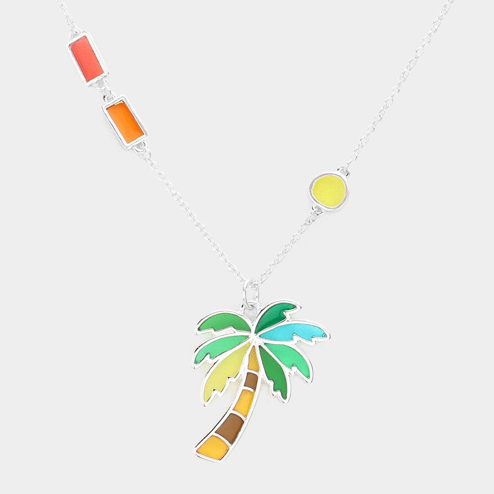 Colorful Palm Tree Pendant Necklace - Jewelry Store by Erik Rayo