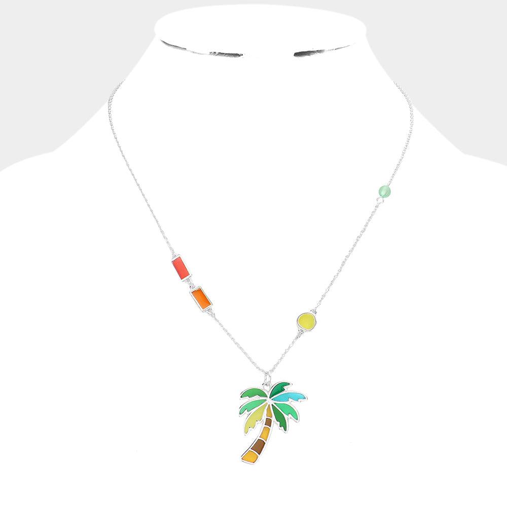 Colorful Palm Tree Pendant Necklace - Jewelry Store by Erik Rayo