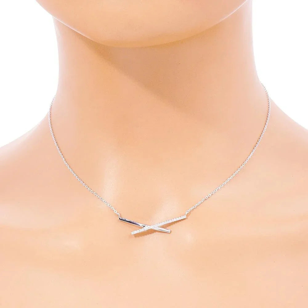 Gold White Gold Dipped CZ Embellished Metal Crisscross Pendant Necklace - Jewelry Store by Erik Rayo
