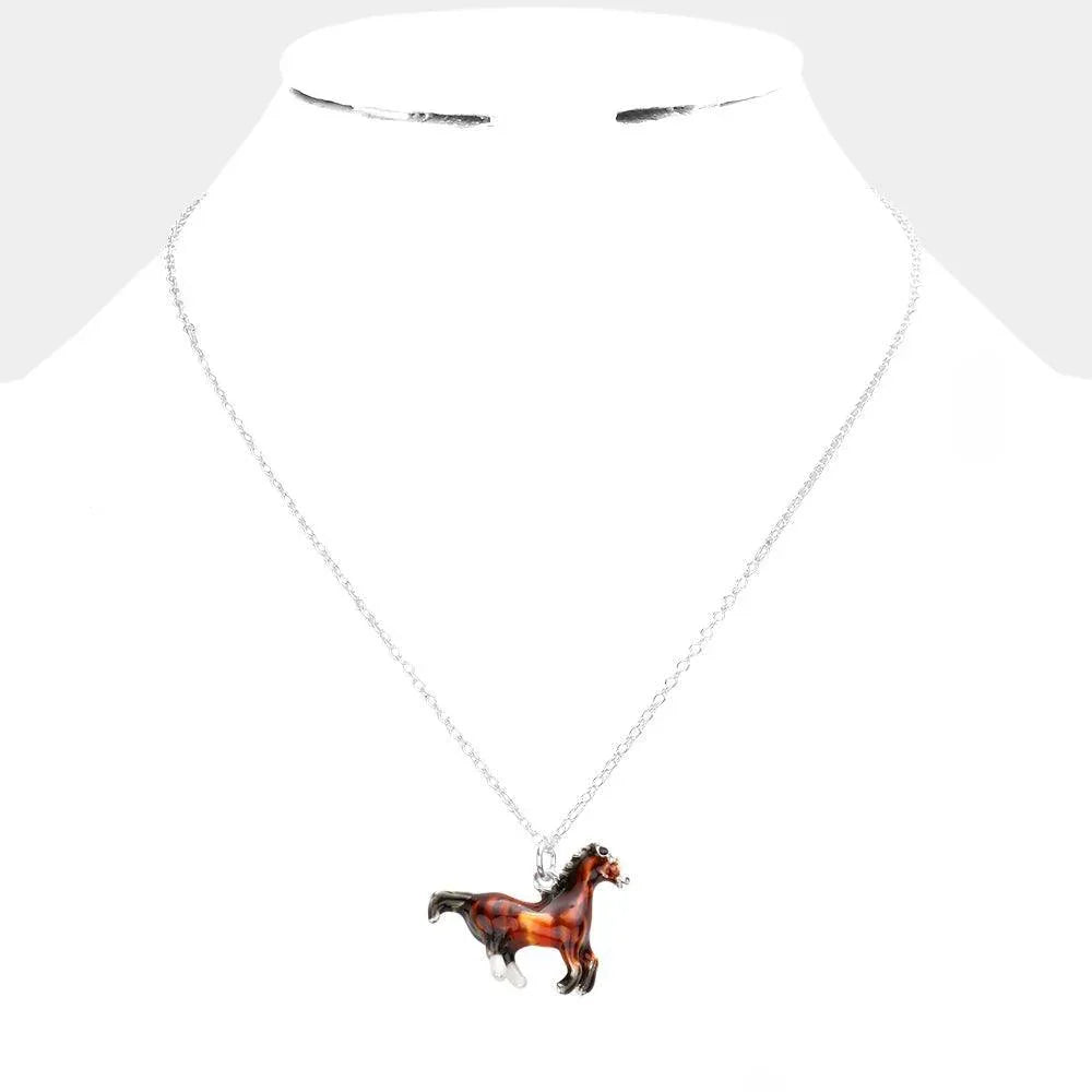 Brown 3D Running Horse Pendant Necklace - Jewelry Store by Erik Rayo
