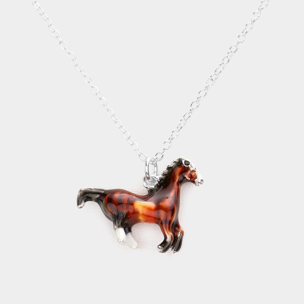 Brown 3D Running Horse Pendant Necklace - Jewelry Store by Erik Rayo