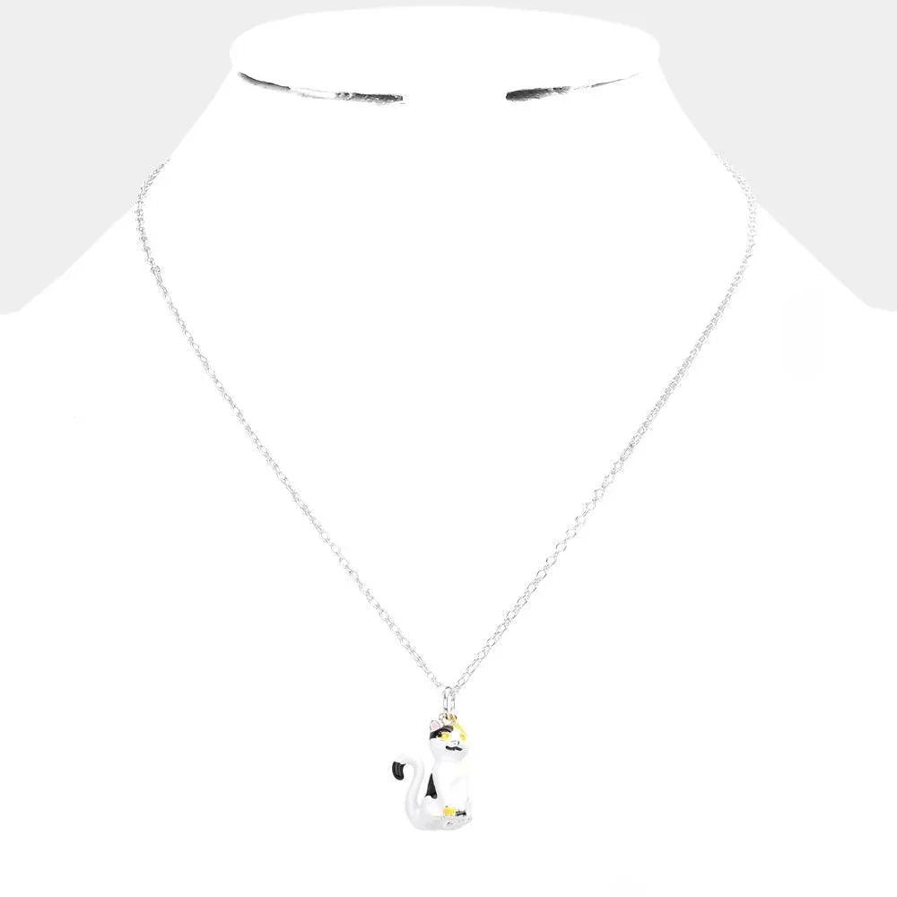 White 3D Cat Pendant Necklace - Jewelry Store by Erik Rayo