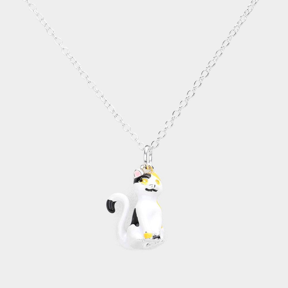 White 3D Cat Pendant Necklace - Jewelry Store by Erik Rayo