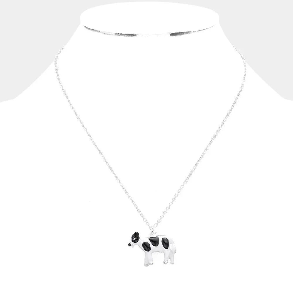 White 3D Cow Pendant Necklace - Jewelry Store by Erik Rayo