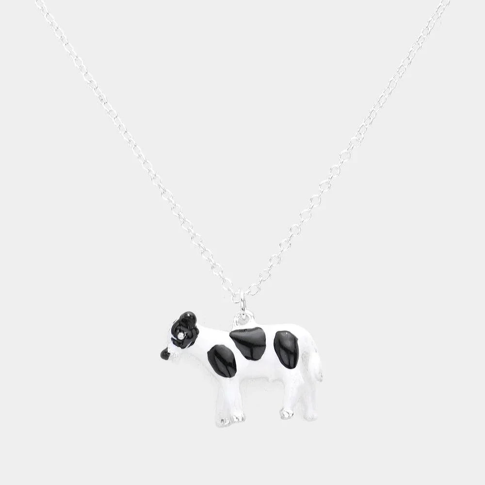 White 3D Cow Pendant Necklace - Jewelry Store by Erik Rayo