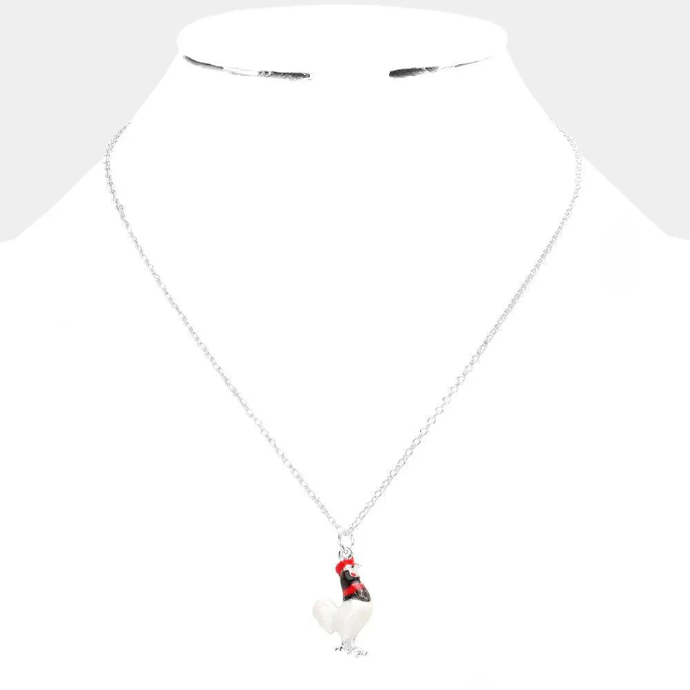 White 3D Rooster Pendant Necklace - Jewelry Store by Erik Rayo