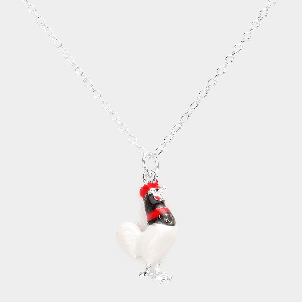 White 3D Rooster Pendant Necklace - Jewelry Store by Erik Rayo