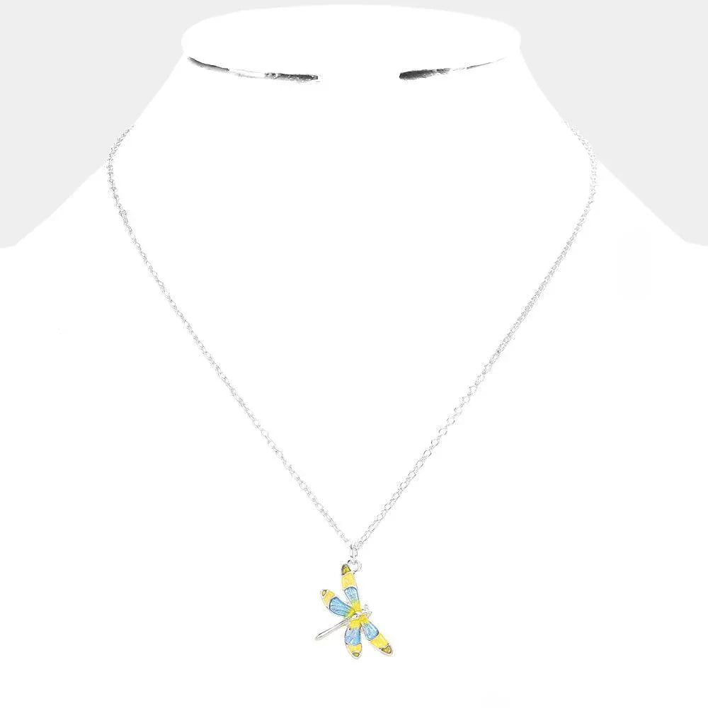 Yellow Colored Dragonfly Pendant Necklace - Jewelry Store by Erik Rayo