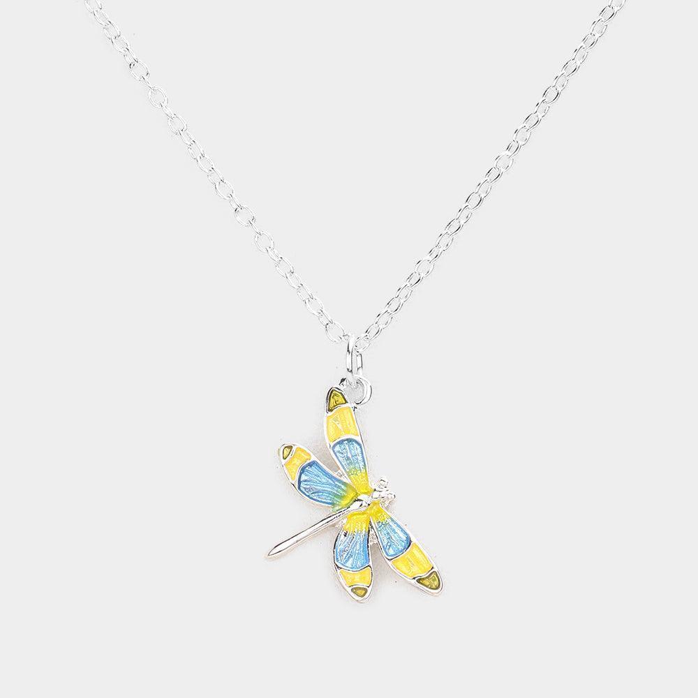 Yellow Colored Dragonfly Pendant Necklace - Jewelry Store by Erik Rayo