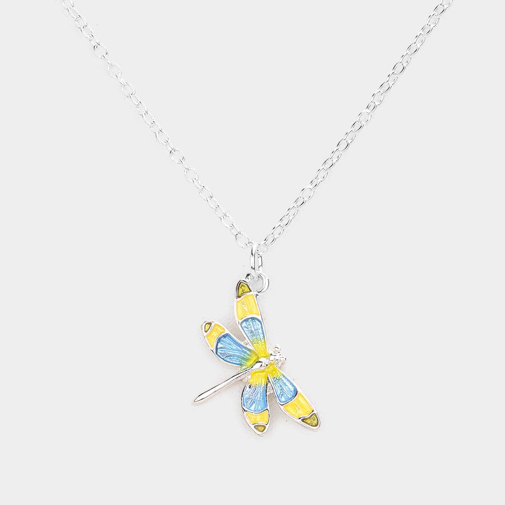 Yellow Colored Dragonfly Pendant Necklace