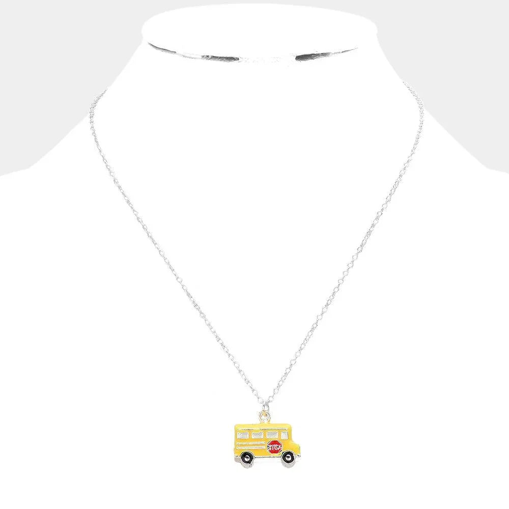 Yellow 3D School Bus Pendant Necklace - Jewelry Store by Erik Rayo