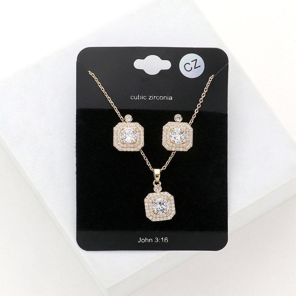 Gold CZ Round Accented Octagon Pendant Necklace - Jewelry Store by Erik Rayo