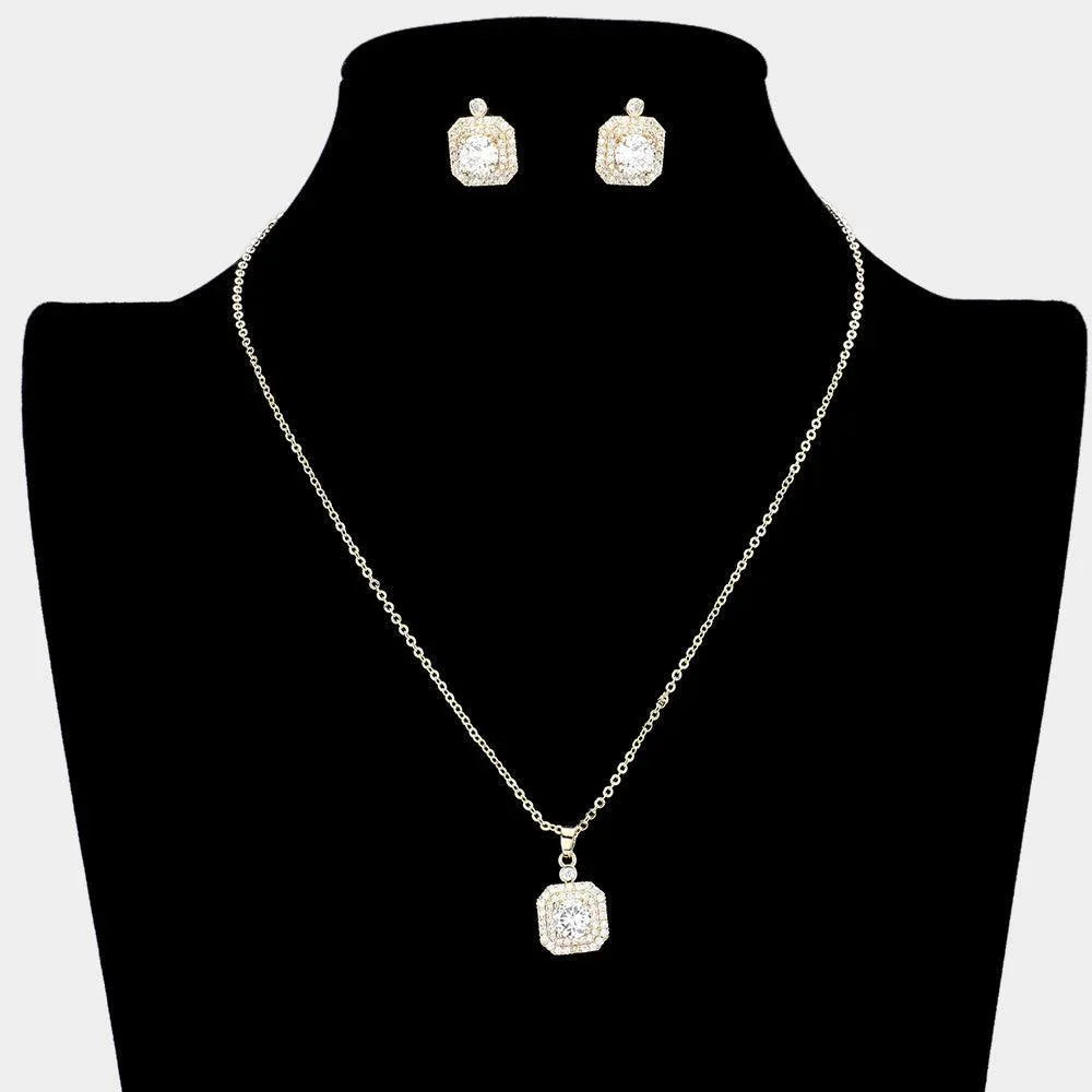 Gold CZ Round Accented Octagon Pendant Necklace - Jewelry Store by Erik Rayo