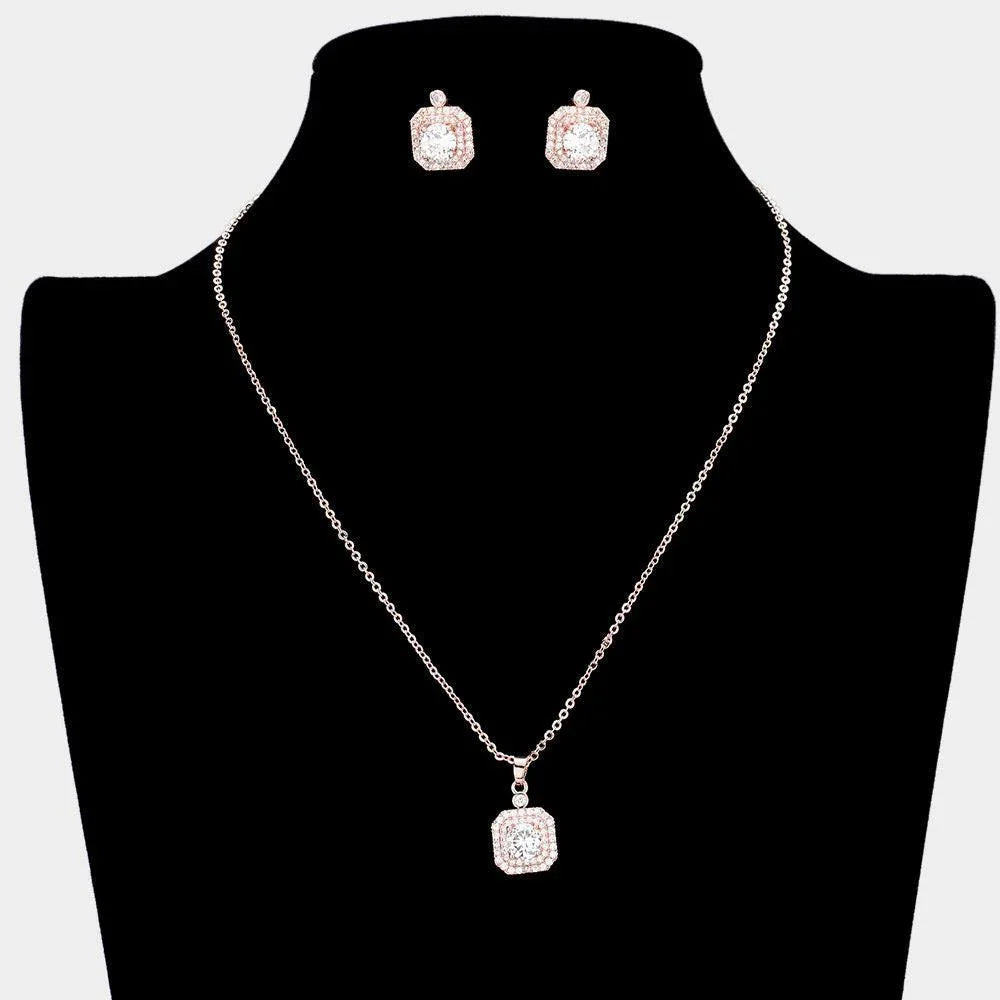 Clear CZ Round Accented Octagon Pendant Necklace - Jewelry Store by Erik Rayo