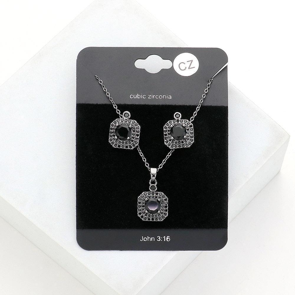 Black CZ Round Accented Octagon Pendant Necklace - Jewelry Store by Erik Rayo