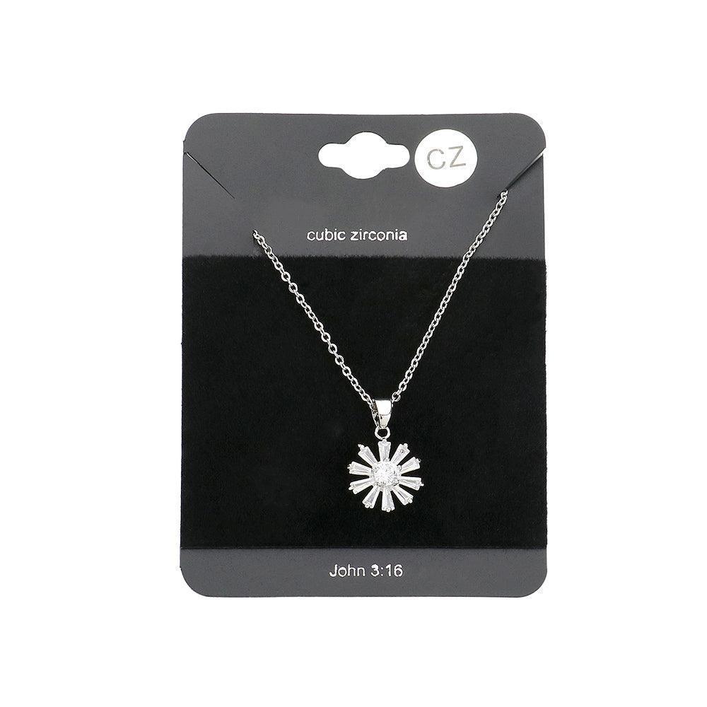 Clear CZ Flower Stone Pendant Necklace - Jewelry Store by Erik Rayo