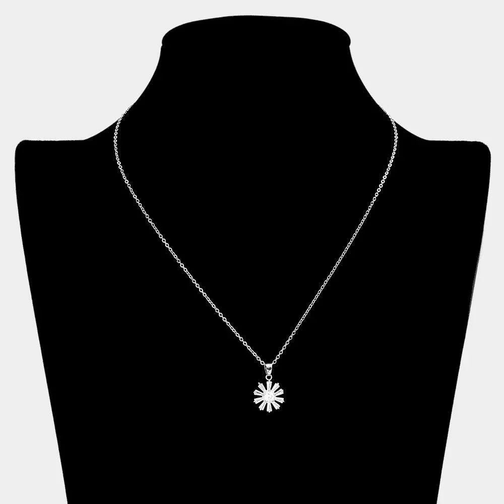 Clear CZ Flower Stone Pendant Necklace - Jewelry Store by Erik Rayo