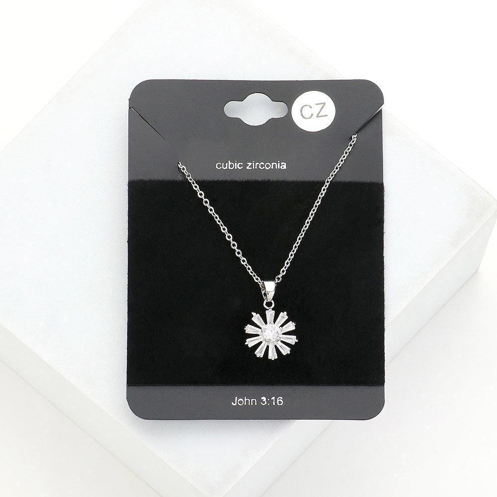 Clear CZ Flower Stone Pendant Necklace - Jewelry Store by Erik Rayo