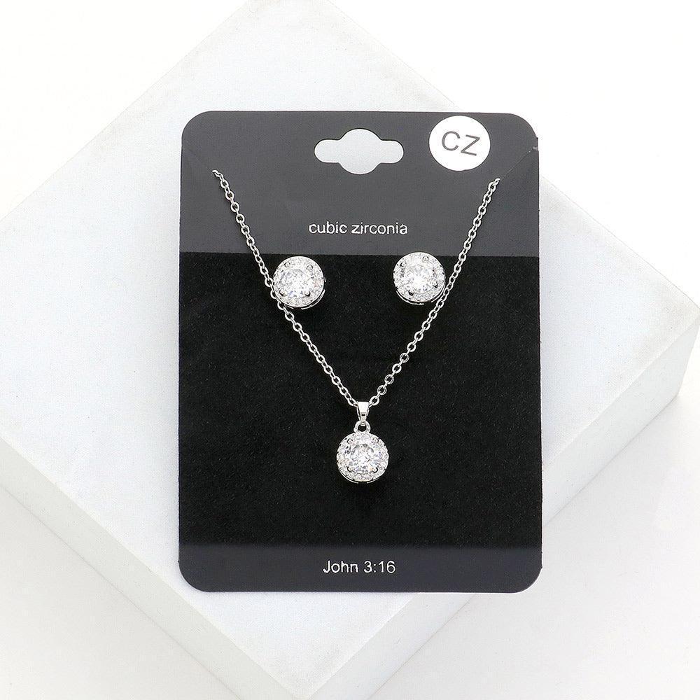 Clear CZ Round Stone Accented Pendant Necklace - Jewelry Store by Erik Rayo