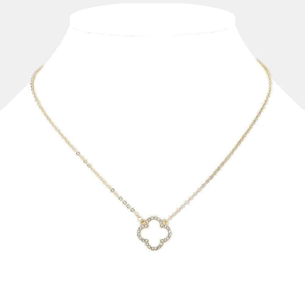 Gold Stone Paved Open Quatrefoil Pendant Necklace - Jewelry Store by Erik Rayo