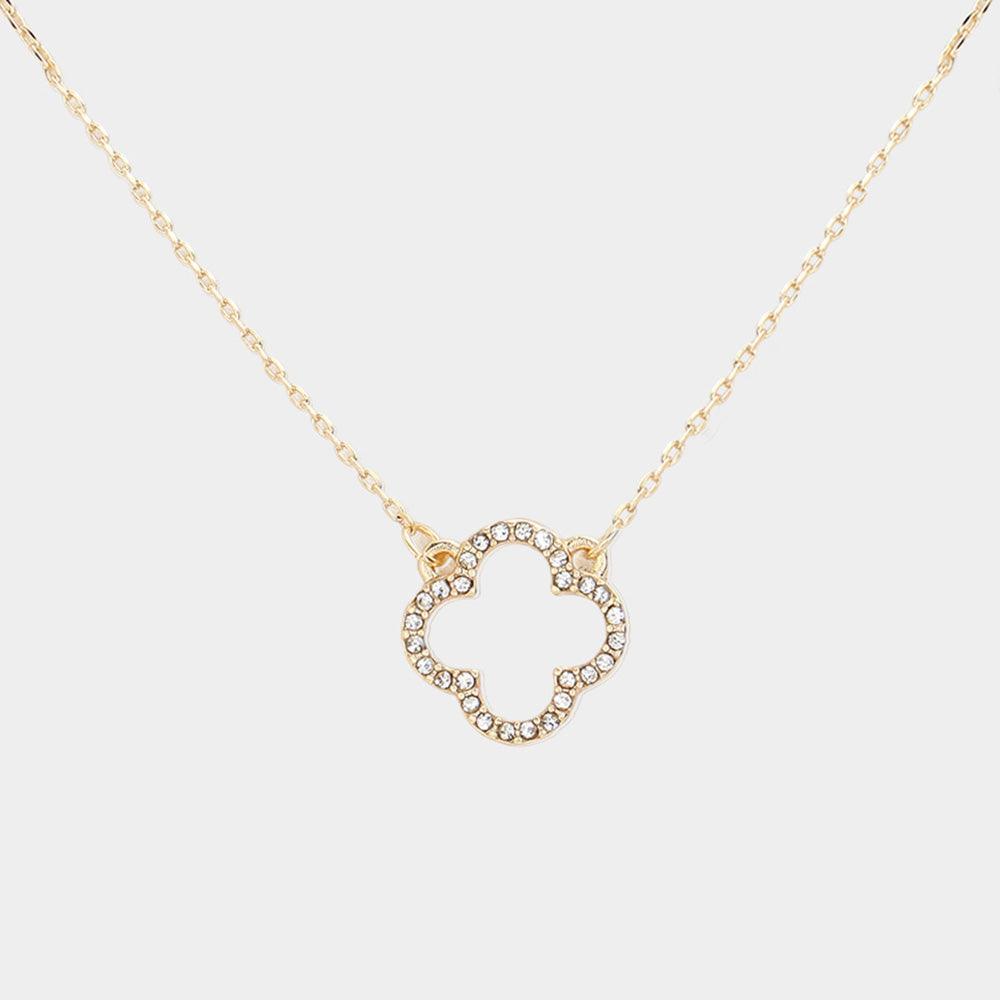 Gold Stone Paved Open Quatrefoil Pendant Necklace - Jewelry Store by Erik Rayo