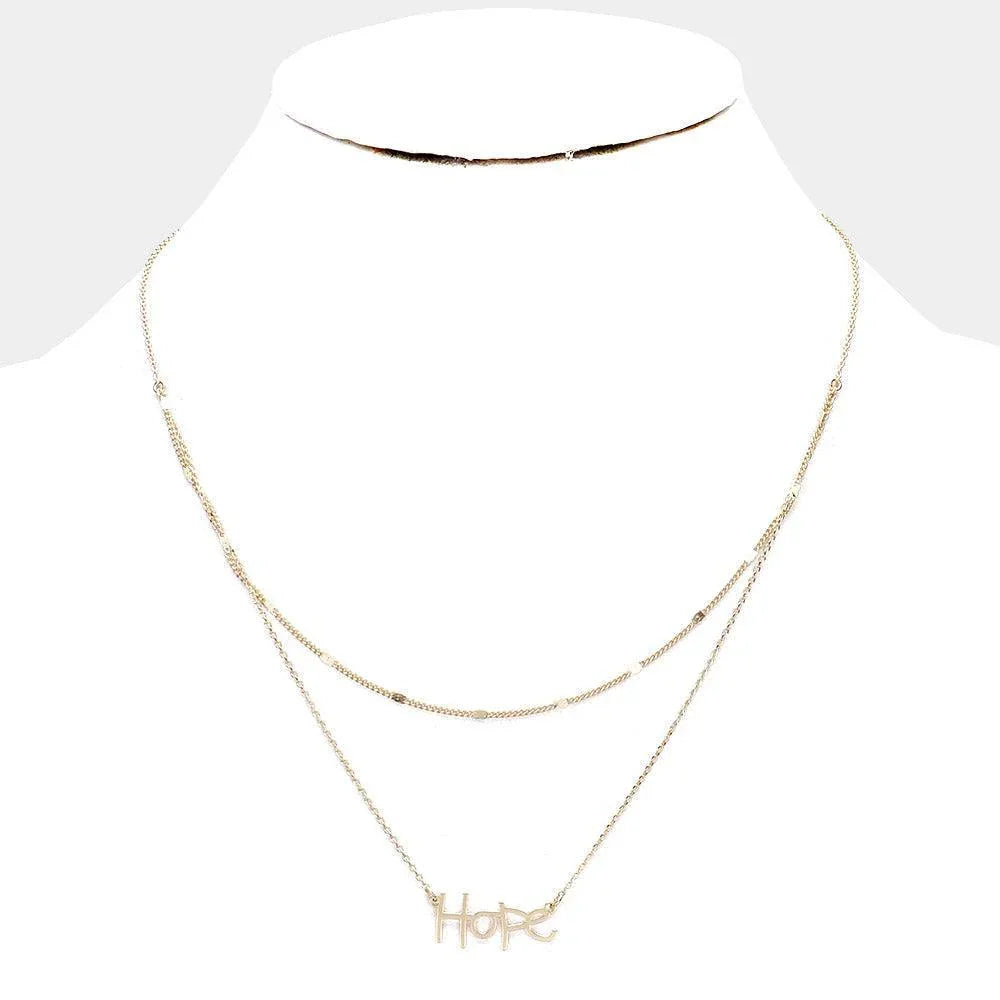 Gold Brass Metal Hope Pendant Layered Necklace - Jewelry Store by Erik Rayo