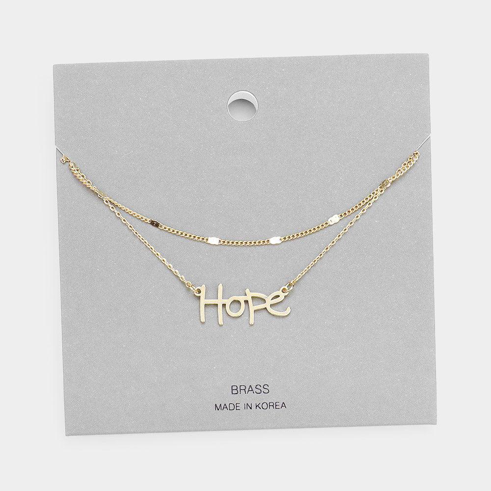 Gold Brass Metal Hope Pendant Layered Necklace - Jewelry Store by Erik Rayo