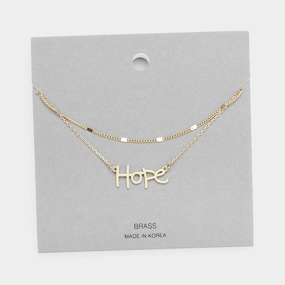 Gold Brass Metal Hope Pendant Layered Necklace