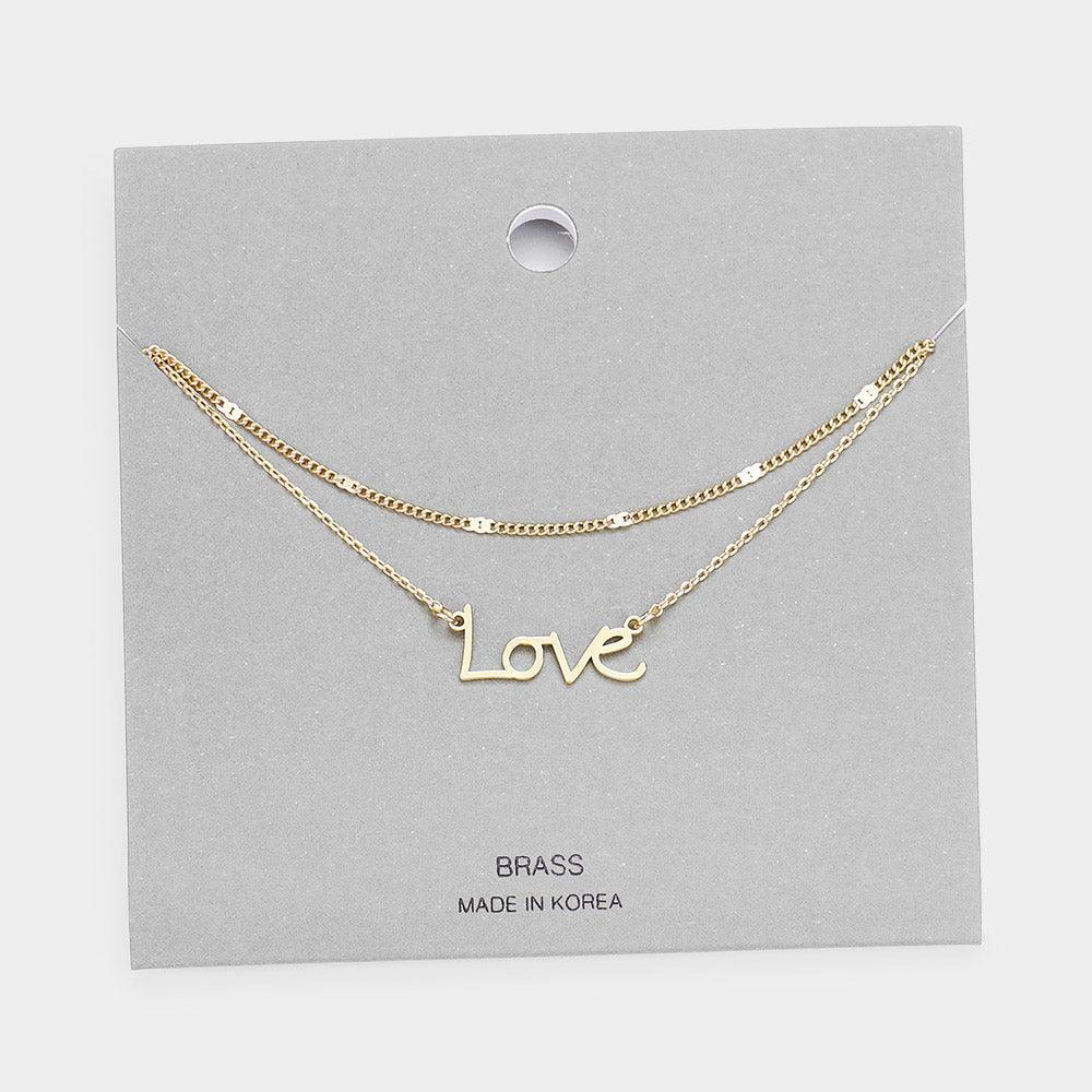 Gold Brass Metal Love Pendant Layered Necklace - Jewelry Store by Erik Rayo