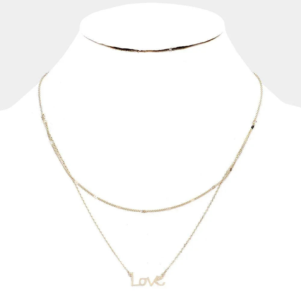 Gold Brass Metal Love Pendant Layered Necklace - Jewelry Store by Erik Rayo