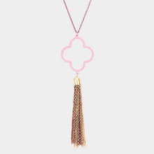 Load image into Gallery viewer, Purple Colored Clover Metal Chain Tassel Pendant Long Necklace
