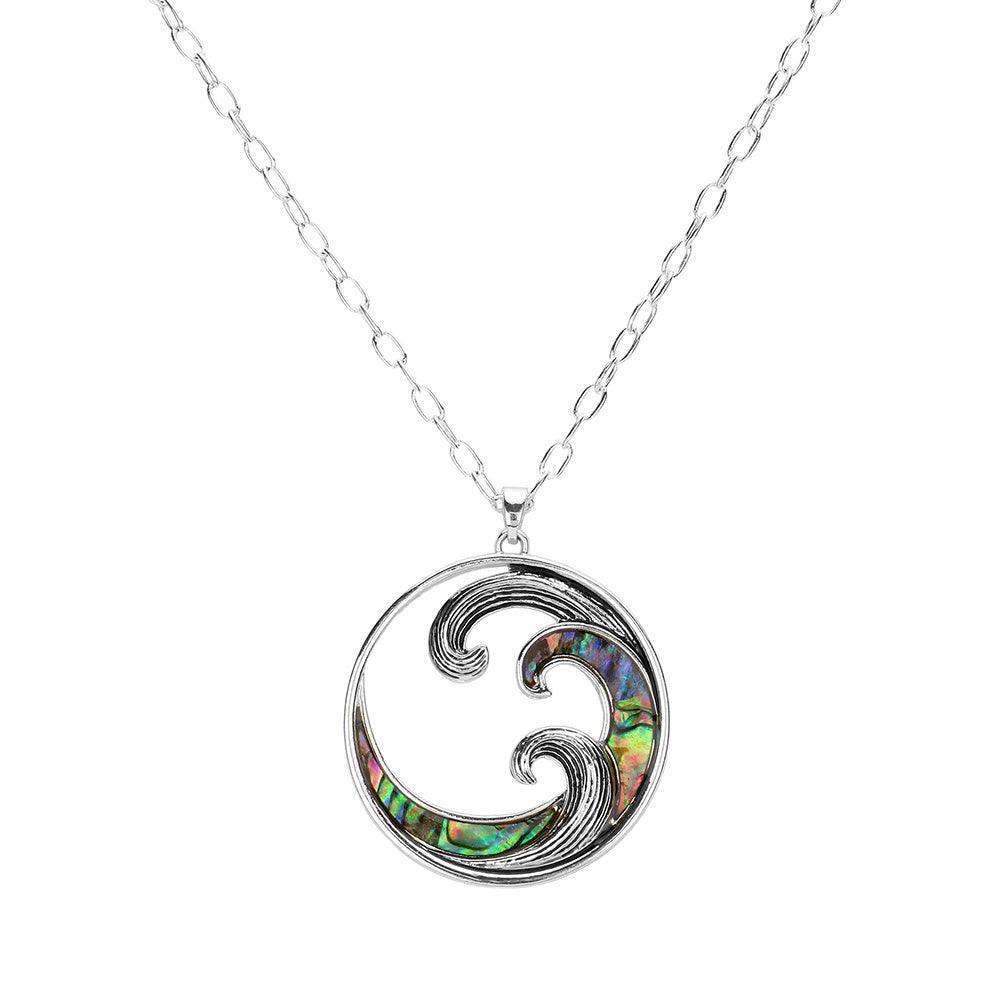 Wave Abalone Accented Round Pendant Necklace - Jewelry Store by Erik Rayo
