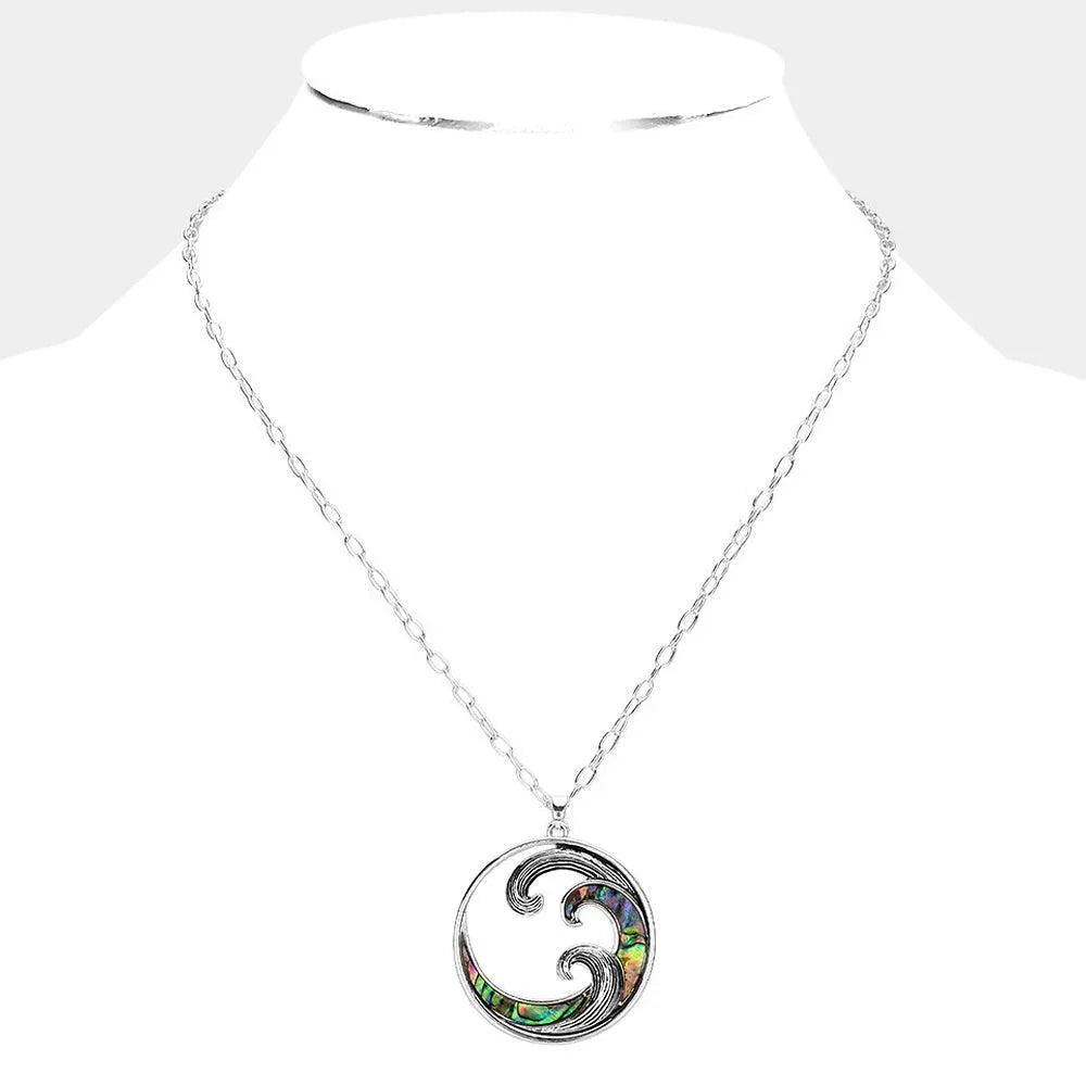 Wave Abalone Accented Round Pendant Necklace - Jewelry Store by Erik Rayo