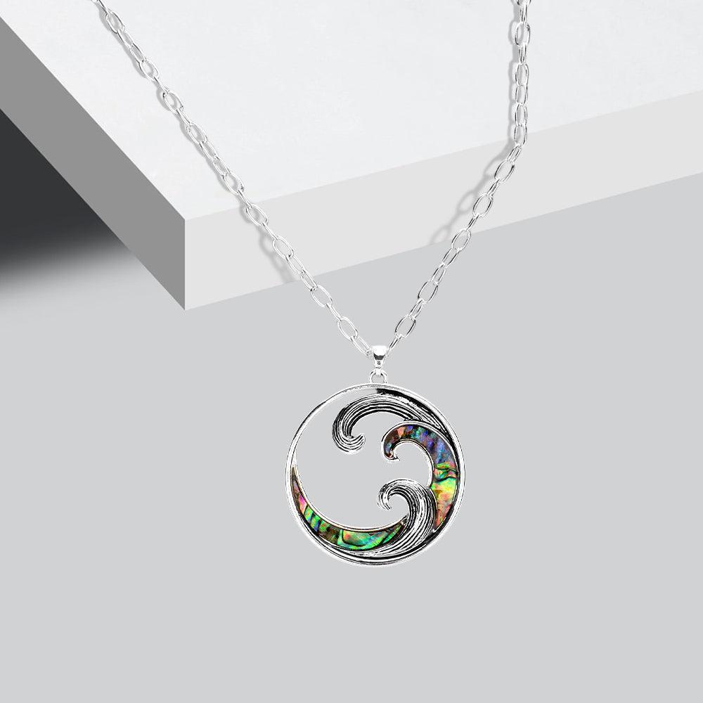 Wave Abalone Accented Round Pendant Necklace - Jewelry Store by Erik Rayo