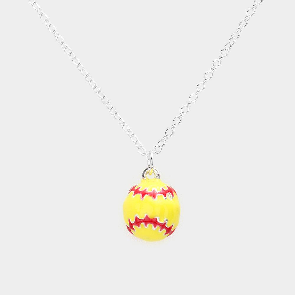 Yellow 3D Softball Pendant Necklace