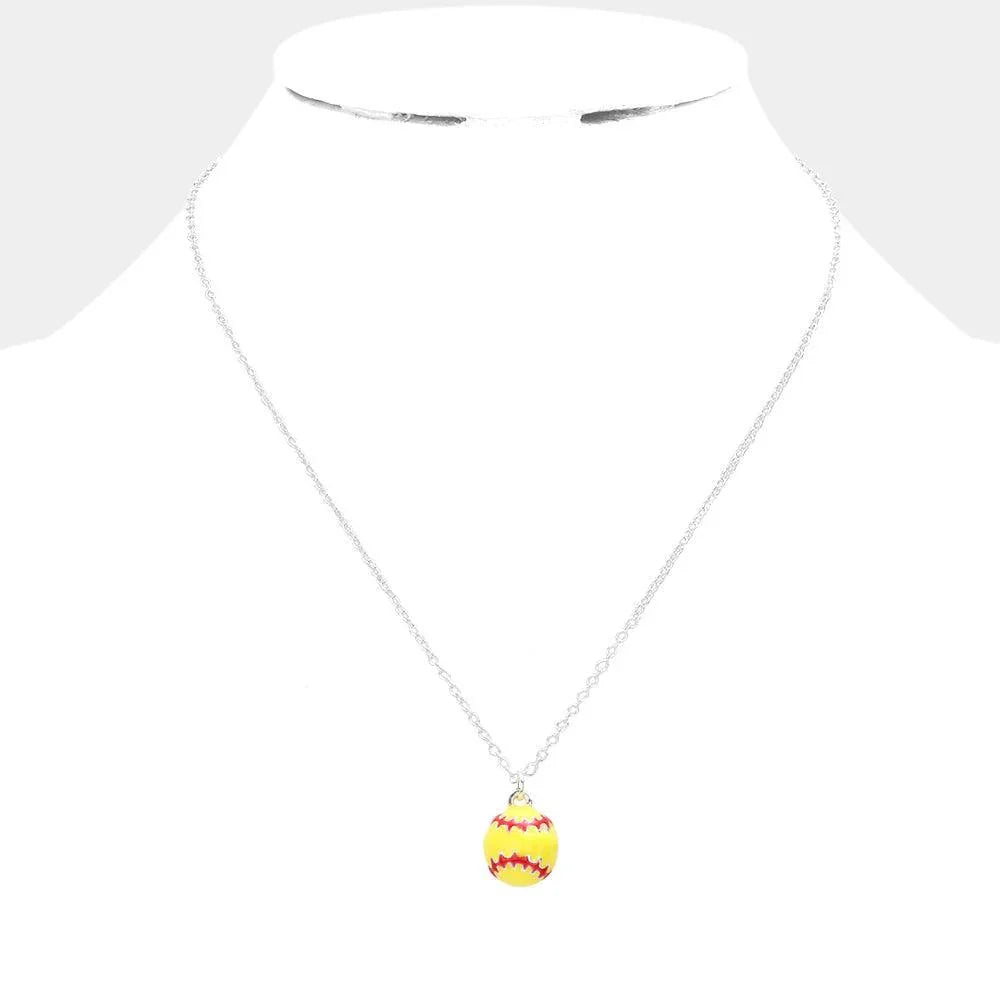 Yellow 3D Softball Pendant Necklace - Jewelry Store by Erik Rayo