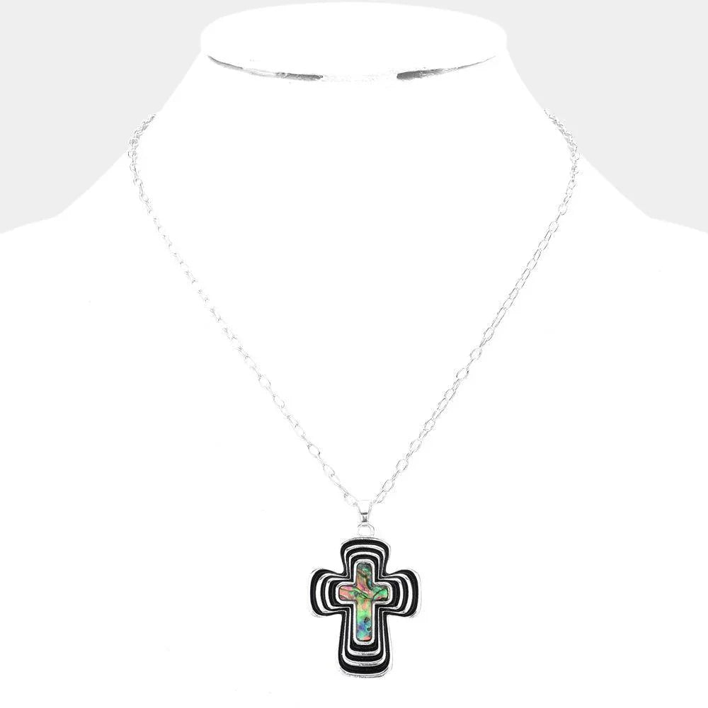 Abalone Accented Cross Pendant Necklace - Jewelry Store by Erik Rayo