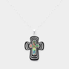 Load image into Gallery viewer, Abalone Accented Cross Pendant Necklace
